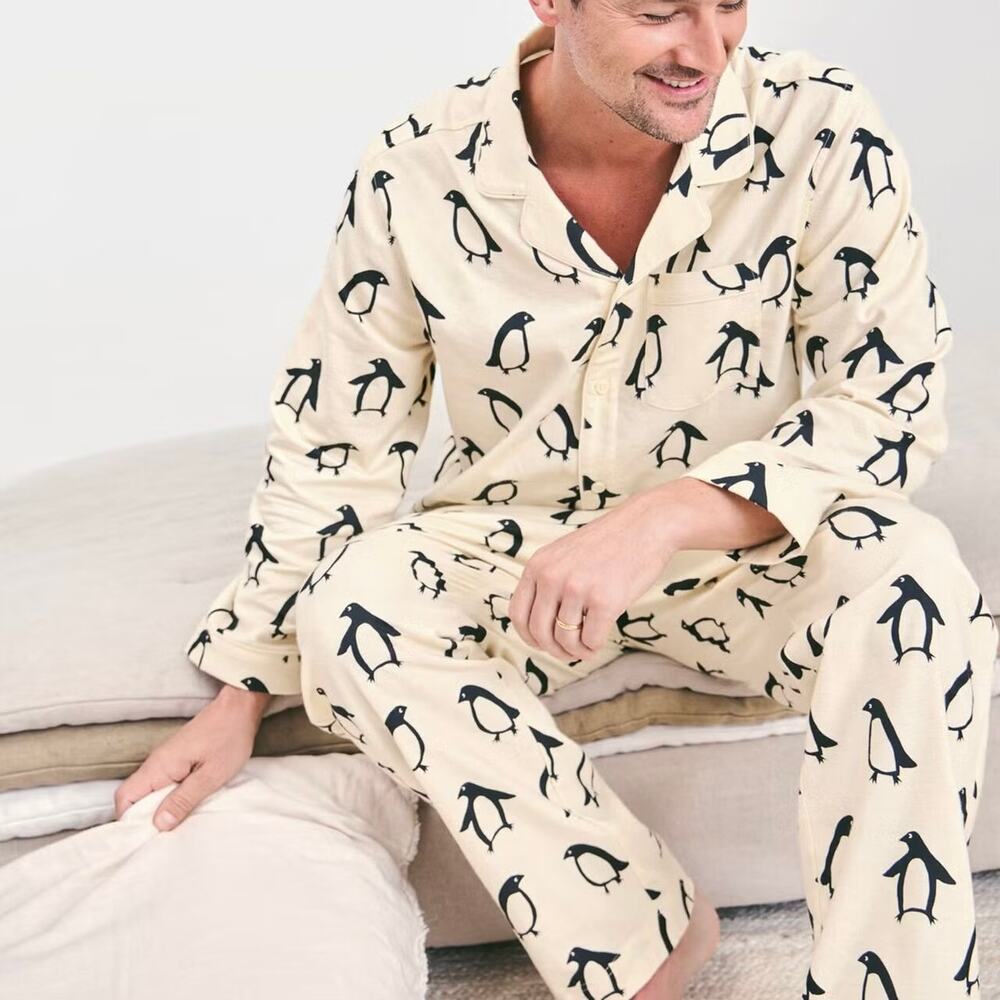 Hanna Andersson Flannel Penguin Pajama Set Cream Black Size XL